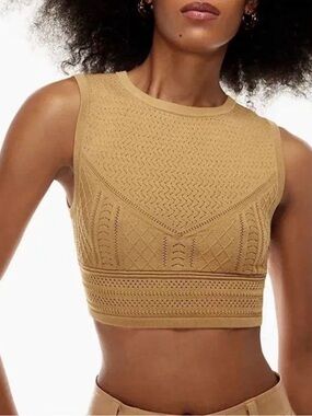 Babaton Tan Knit Cropped Tank Top